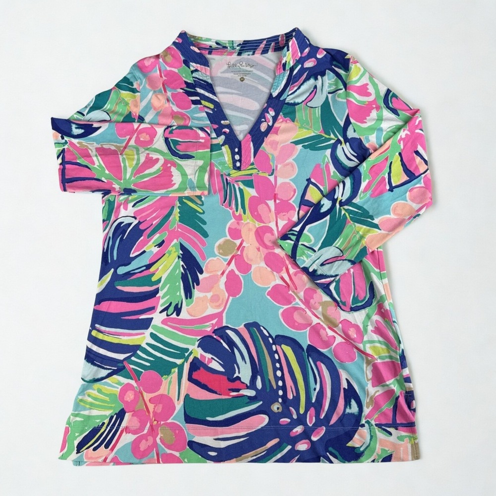 Lilly Pulitzer Tunic Top Womens M Floral Print Rayon Blend Blouse Colorful